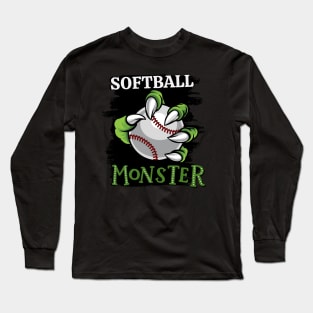 Softball monster sport Gift for Softball player love Softball funny present for kids and adults Long Sleeve T-Shirt